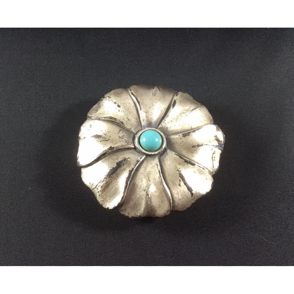 Vintage Compact Solid Perfume Box Pendent Silver matte Finish Turquoise bead
